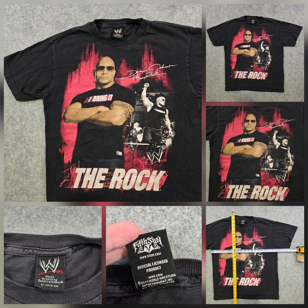 VTG The Rock Dwayne Johnson T Shirt Mens‎ Small? WWE Wrestling Fifth Sun 2011